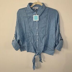 Hayden Chambray Blue Button-Up front tie Shirt